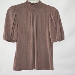 Who Wear What When Where Ribbed Puff Sleeve Top Size M Mock Neck Pullover Preppy